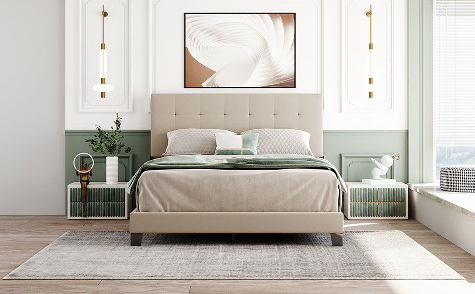 Upholstered Platform Bed With Tufted Headboard, No Box Spring Needed