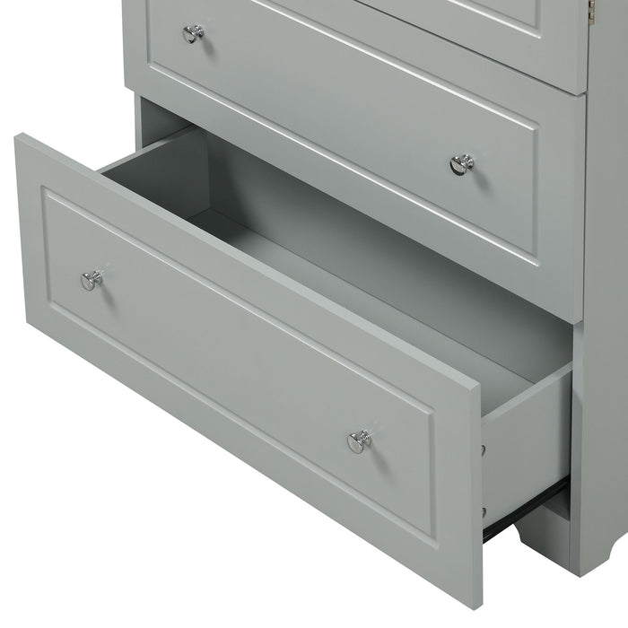 Wide Bathroom Storage Cabinet, Freestanding Storage Cabinet With Two Drawers And Adjustable Shelf, MDF Board With Painted Finish - Gray