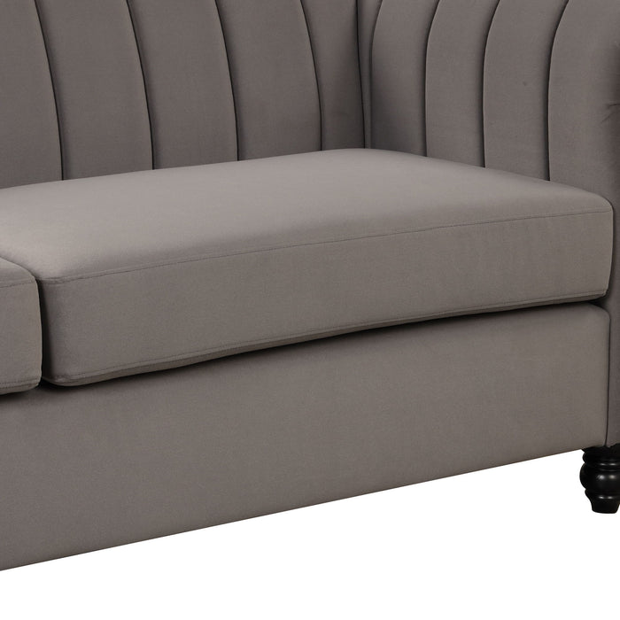 Modern Sofa Dutch Fluff Upholstered Sofa With Solid Wood Legs, Buttoned Tufted Backrest - Gray