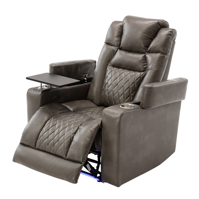 Power Motion Recliner With USB Charging Port And Hidden Arm Storage, Home Theater Seating With 2 Convenient Cup Holders Design And 360 Degree Swivel Tray Table