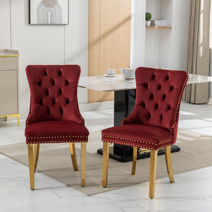 Nikki - Modern, High-End Tufted Solid Wood Contemporary Velvet Upholstered Dining Chair With Golden Stainless Steel Plating Legs, Nailhead Trim (Set of 2)