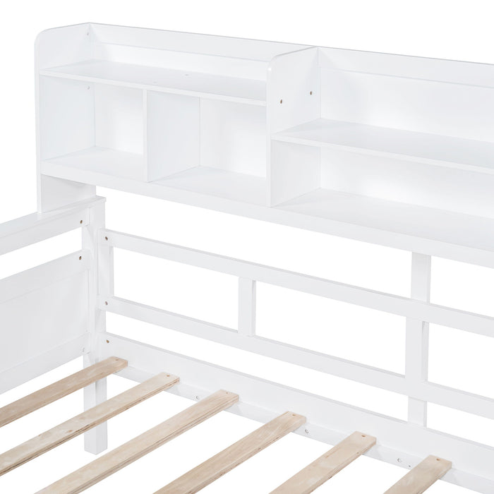 Daybed, Wood Slat Support, With Bedside Shelves And Two Drawers