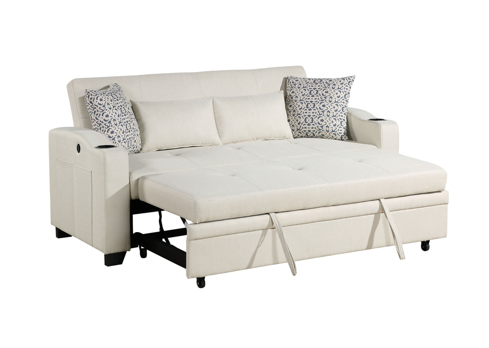 Bennett - 71"W Fabric Convertible Sleeper Loveseat with USB Charger and Cupholders