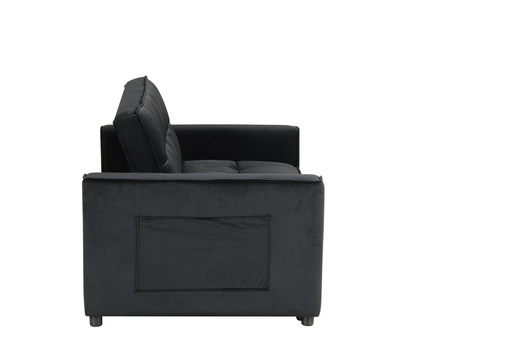 Maeve - 53.5"W Black Velvet Convertible Sleeper Loveseat With Tufting and Side Pocket