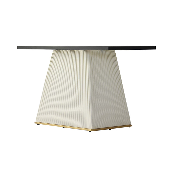 Modern Artificial Stone Pandora Straight Side Panel PU Plywood Table Legs, Can Accommodate 8 People - White / Beige