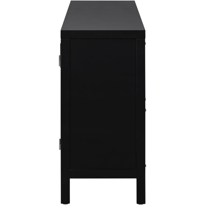 Large Storage Space Sideboard With Artificial Rattan Door And Metal Handles For Living Room And Entryway - Black