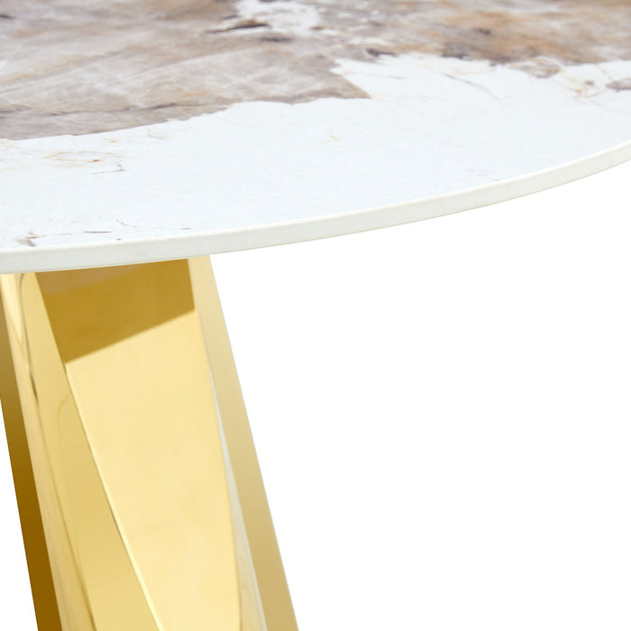 Marble Grained Stone Round Table Three - Legged Round Table With Stainless Steel Plated Legs Natural Healthy And Environmentally Friendly Round Table