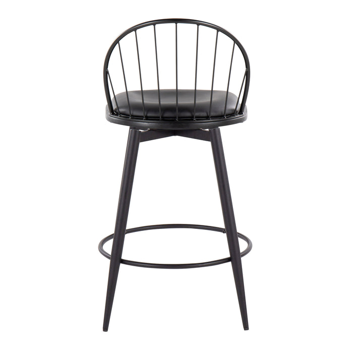 Riley - Farmhouse Fixed Height Counter Stool With Swivel With Round Footrest (Set of 2) - Matte Black