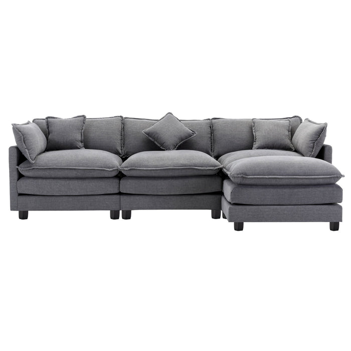 L-Shape Chenille Upholstered Sofa For Living Room Modern Luxury Sofa Couch With Ottoman And 5 Pillows For Living Room