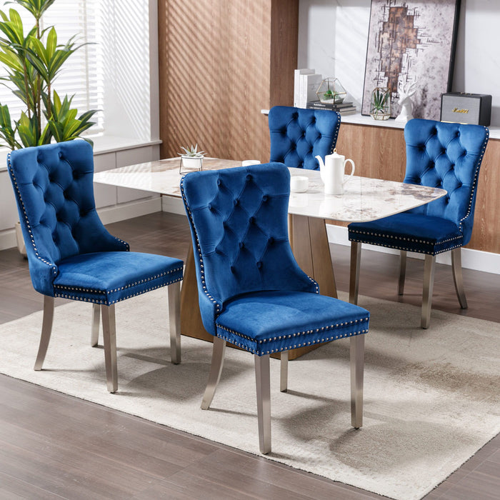 Nikki - Modern, High-End Tufted Solid Wood Contemporary Velvet Upholstered Dining Chair With Chrome Stainless Steel Plating Legs, Nailhead Trim (Set of 2)