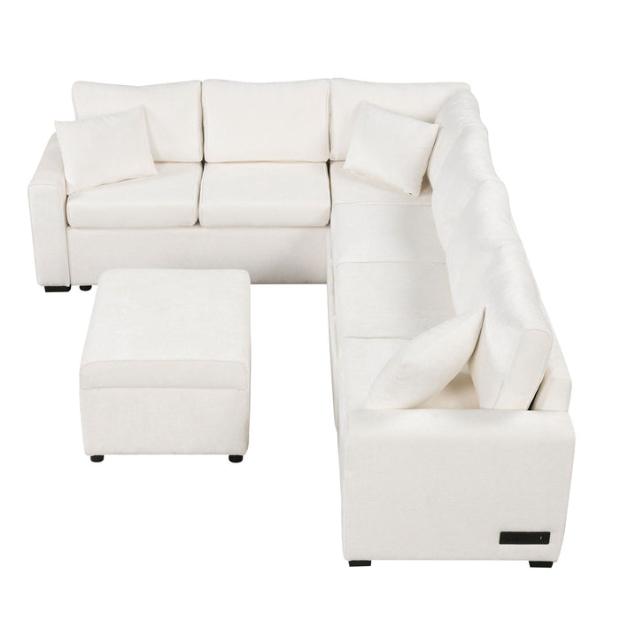 Sectional Sofa Pull-Out Sofa Bed Sleeper With A Storage Ottoman, Three Pillows And Charging Devices For Living Room