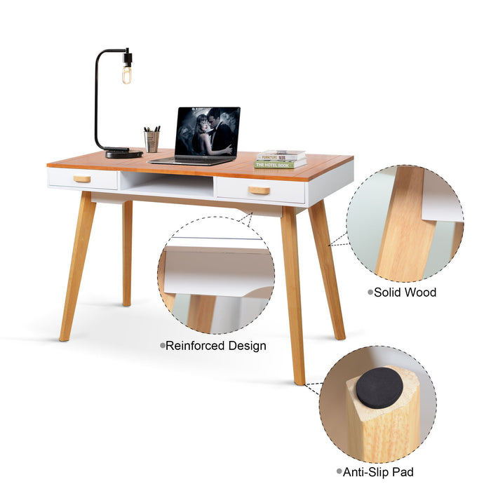 Wooden Writing Desk For Office, Solid Wood Computer Table For Home, Simple Style, Study Table With Drawers - Natural / White