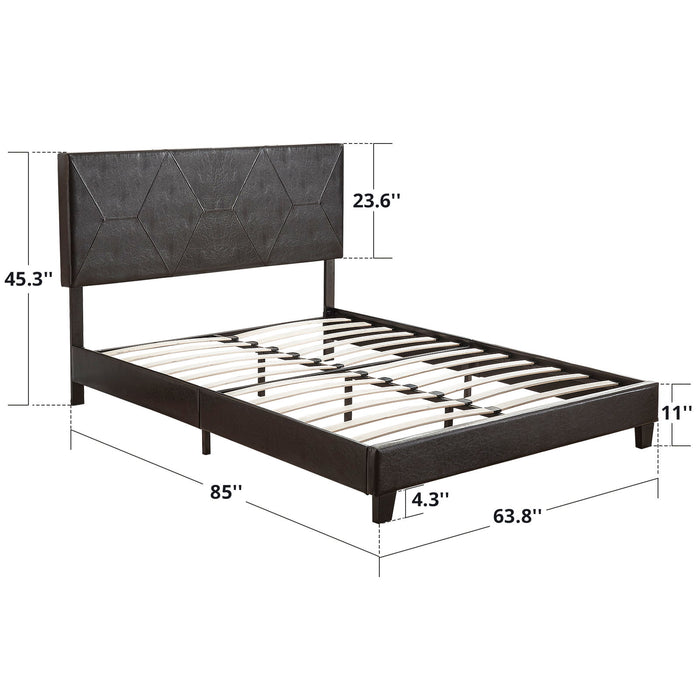 Queen Size Upholstered Platform Bed Frame, Wood Slat Support - Black