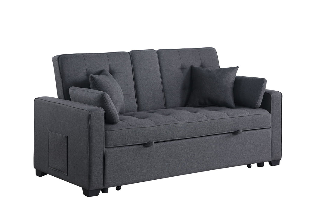 Cody II - 69.5"W Dark Gray Linen Convertible Sleeper Loveseat With Cup Holder, Charging Ports and Pocket