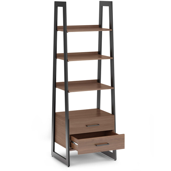Sawhorse - Solid Walnut Veneer and Metal Ladder Shelf with Storage - Walnut