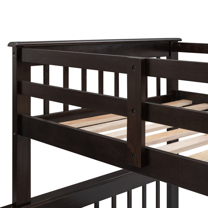 Stairway Twin Over Full Bunk Bed With Storage And Guard Rail For Bedroom - Espresso Color