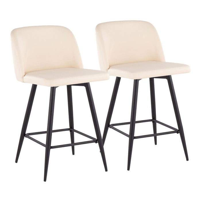 Toriano - Contemporary Fixed Height Counter Comfort Stool With Swivel With Square Footrest (Set of 2)