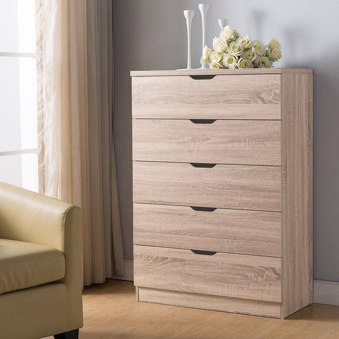 Five Drawer Chest Clothes Storage Cabinet With Metal Drawer Glides