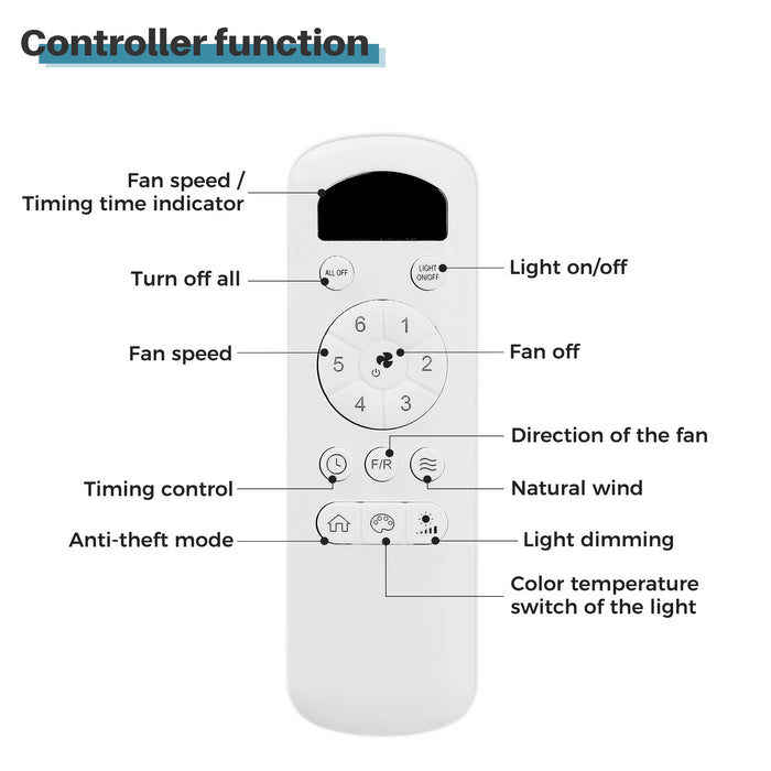 42" Ceiling Fan With Light And Remote Cotnrol 6 Speeds DC Reversible Motor - White