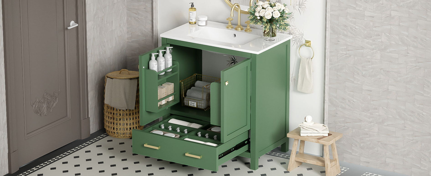 Bathroom Vanity With Single Sink, Combo Cabinet Undermount Sink, Bathroom Storage Cabinet With 2 Doors And A Drawer, Soft Closing, Multifunctional Storage, Solid Wood Frame