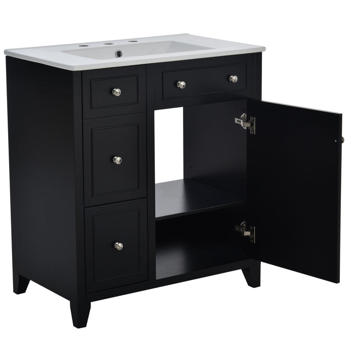 Bathroom Vanity Cabinet With Ceramic Basin, Double-Layer Drawer, Deep Drawer And Adjustable Shelf