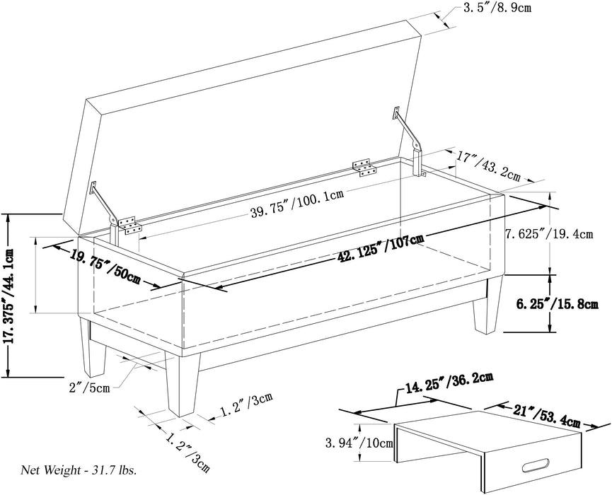 Oregon - Storage Ottoman Bench with Tray