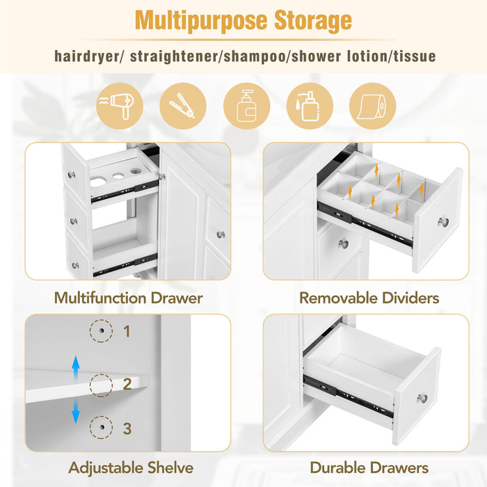 Contemporary Bathroom Vanity Cabinet, 4 Drawers & 1 Cabinet Door, Multipurpose Storage, Resin Integrated Sink, Adjustable Shelves, Solid Wood Frame With MDF