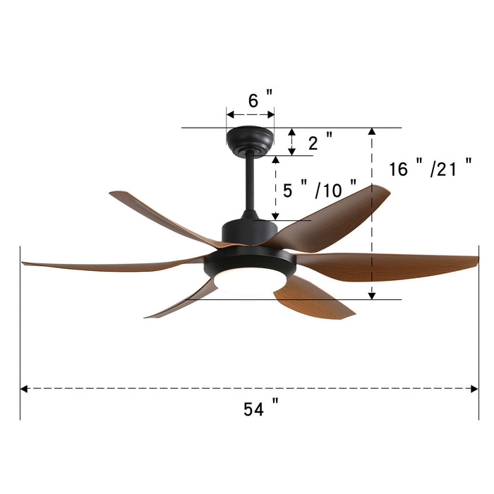 54" Indoor Ceiling Fan With Dimmable LED Light ABS Blades Remote Control Reversible DC Motor For Living Room - Black