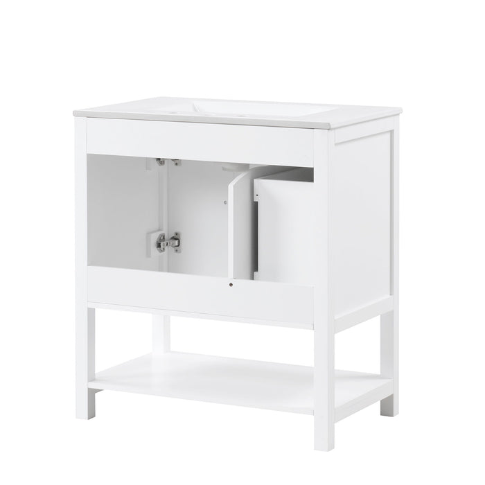 Bathroom Vanity With Sink Top, Bathroom Vanity Cabinet With Two Doors And One Drawer, MDF Boards, Solid Wood, One Package - White