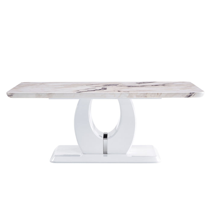 Modern Simple Luxury Imitation Marble Dining Table Rectangular Coffee Table, The Computer Desk, The Game Table, Suitable For Dining Room, Living Room, Terrace, Kitchen - White