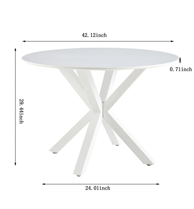 5 Pieces Dining Set, Table Cross Leg Mid-Century Dining Table For 4 - 6 People With Round MDF Table Top, Pedestal Dining Table, End Table Leisure Coffee Table - White