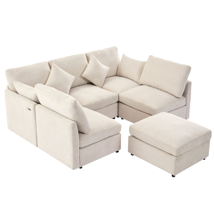 Sectional Sofa Modular Sofa U - Shaped Sofa Couch Sofa Bed L - Shaped Sofa With A Movable Ottoman And Two USB Ports For Living Room