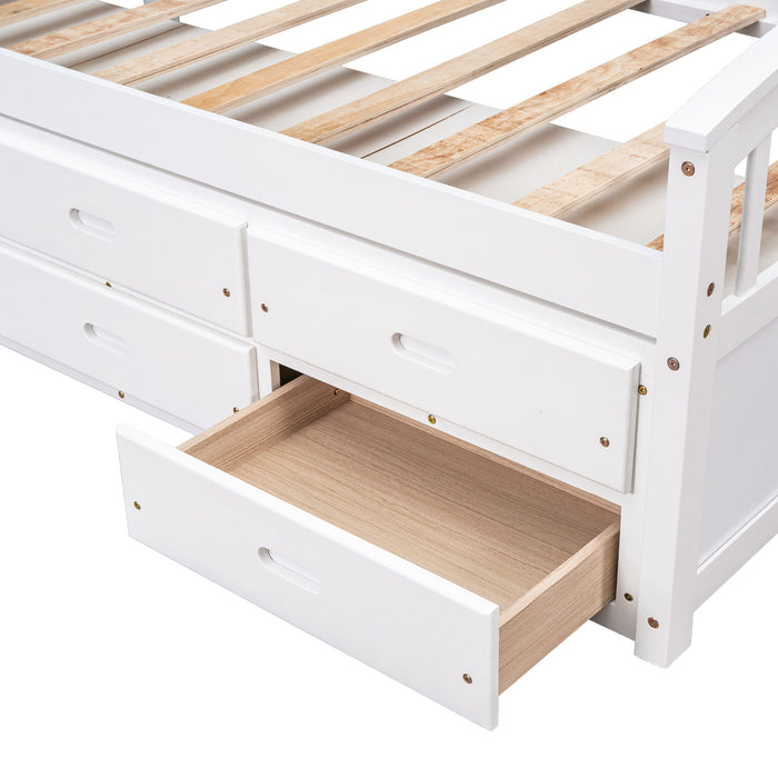 Platform Storage Bed Solid Wood Bed With 6 Drawers