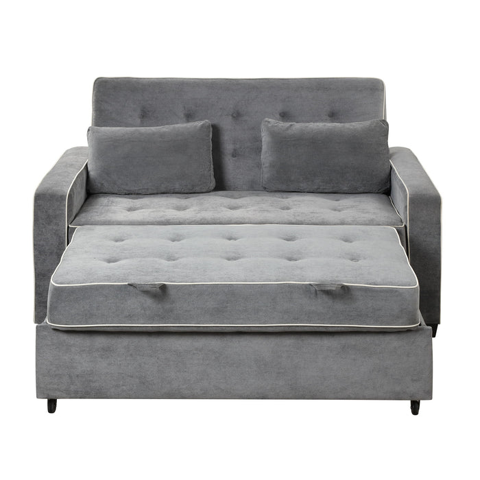 Upholstered Sleeper Bed, Pull Out Sofa Bed Couch Attached Two Throw Pillows, Dual USB Charging Port And Adjustable Backrest