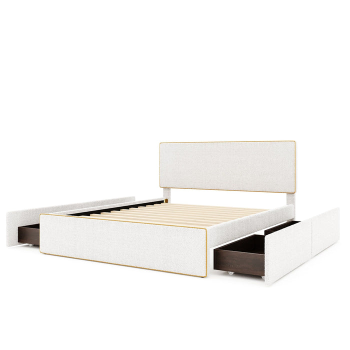 Upholstered Platform Bed With 4 Drawers And Edge On The Headboard & Footboard