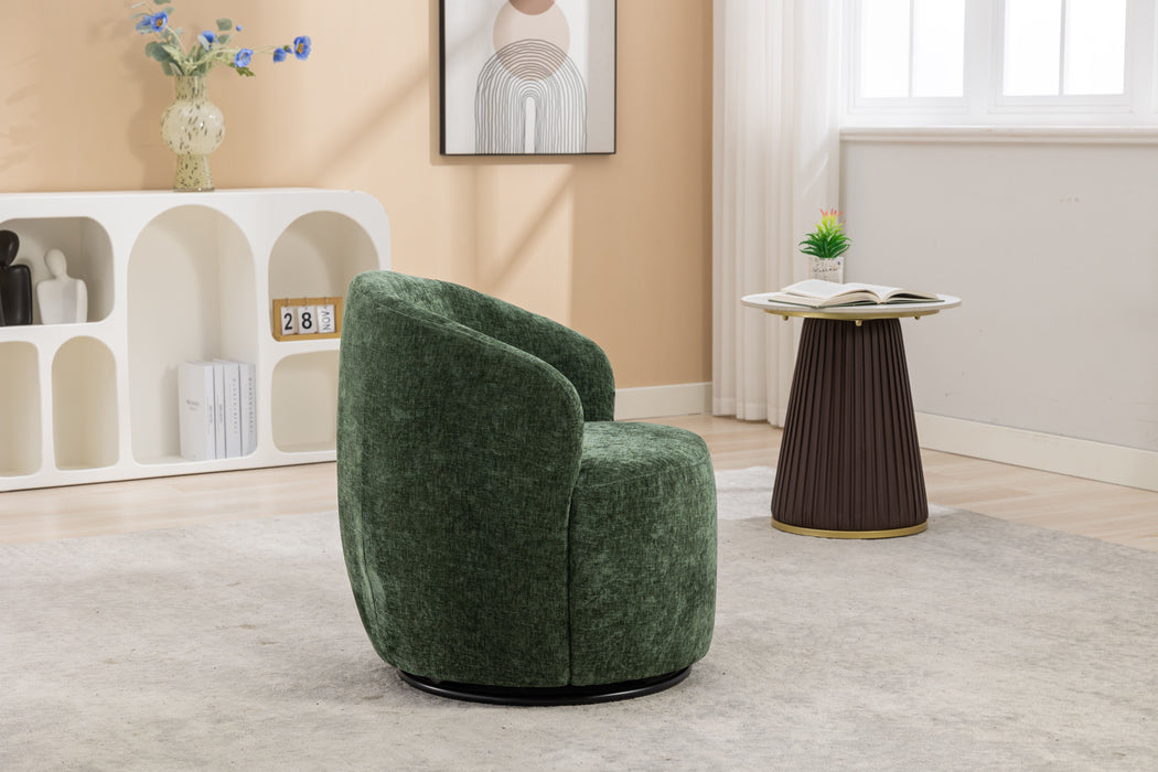 Chenille Fabric Swivel Accent Armchair Barrel Chair With Powder Coating Metal Ring