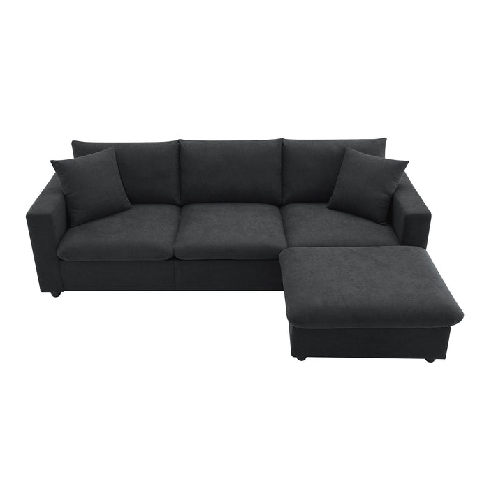 Modern Sectional Sofa, L-Shaped Couch Set With 2 Free Pillows, 4-Seat Polyester Fabric Couch Set With Convertible Ottoman For Living Room, Apartment, Office