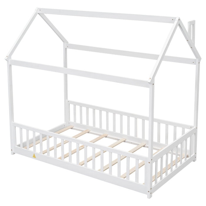 House Bed With Guardrails, Slats