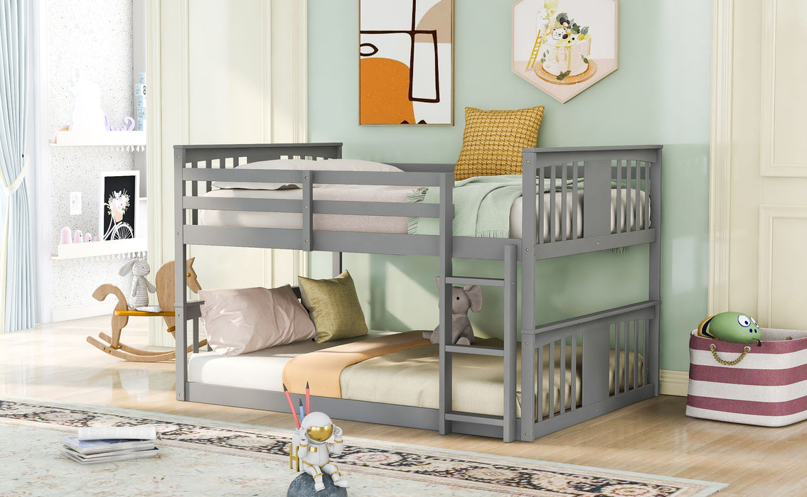 Full Over Full Bunk Bed With Ladder - Gray