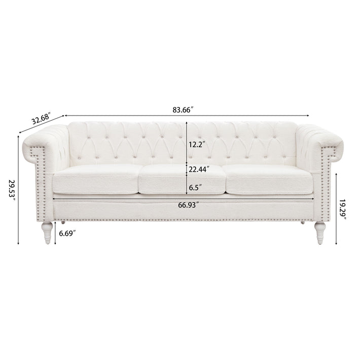 Traditional Square Arm Removable Cushion 3 Seater Sofa - White