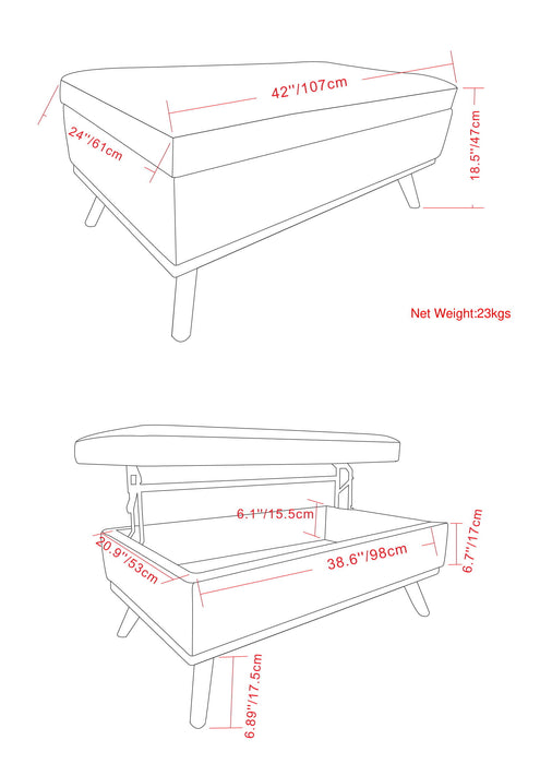 Owen - Lift Top Large Coffee Table Storage Ottoman