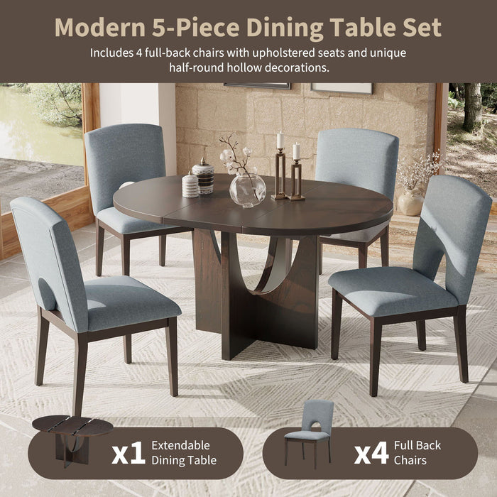 Topmax - 5 Piece Modern Extendable Round Dining Table Set With Removable Leaf For Small Places