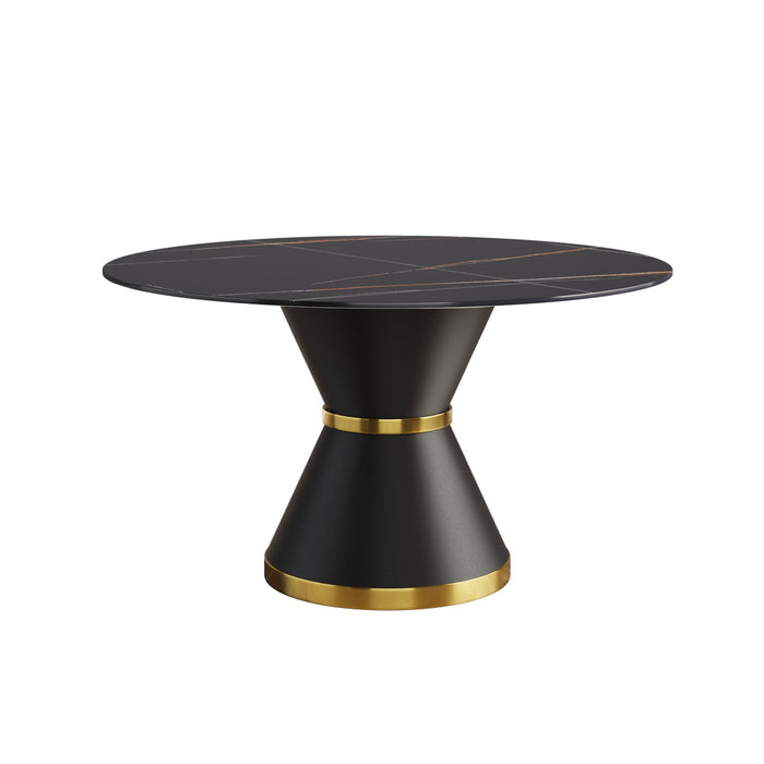 Round Modern Artificial Stone Carbon Steel Base Dining Table, Can Accommodate 6 People - Black