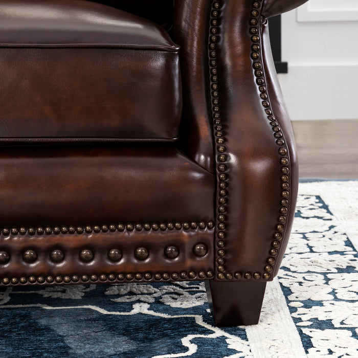 Traditional Roll Arm Nailhead Leather Chair - Brown