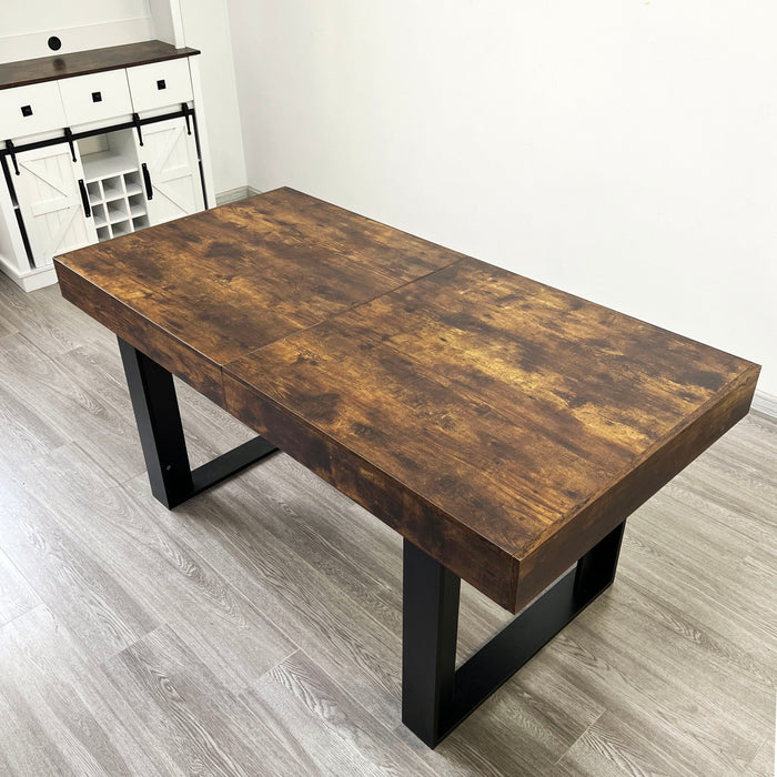 Extendable Dining Room Table For 6 8 10, Modern Farmhouse Wooden Kitchen Expanding Table, Long Large Expandable Dining Room Conference Table - Deep Rustic Brown