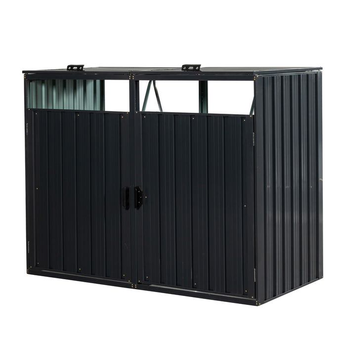 Garbage Bin Shed Stores 2 Trash Cans Metal Outdoor Bin Shed For Garbage Storage, Stainless Galvanized Steel, Bin Shed For Garden Yard Lawn