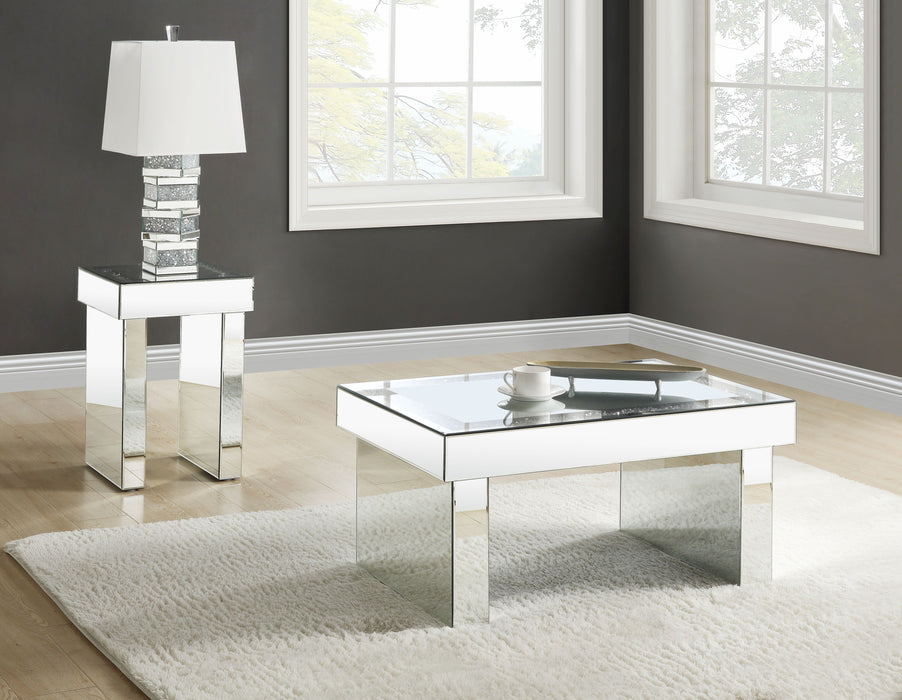 Noralie - Mirrored Faux Diamonds Square End Table - Silver