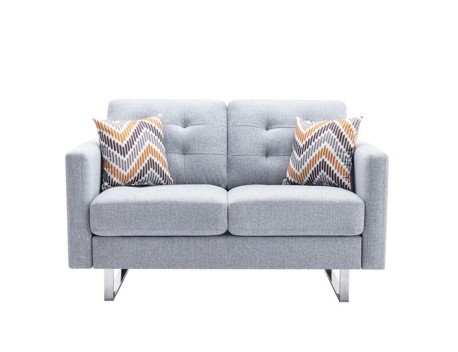 Victoria - Linen Fabric Loveseat With Metal Legs, Side Pockets, And Pillows