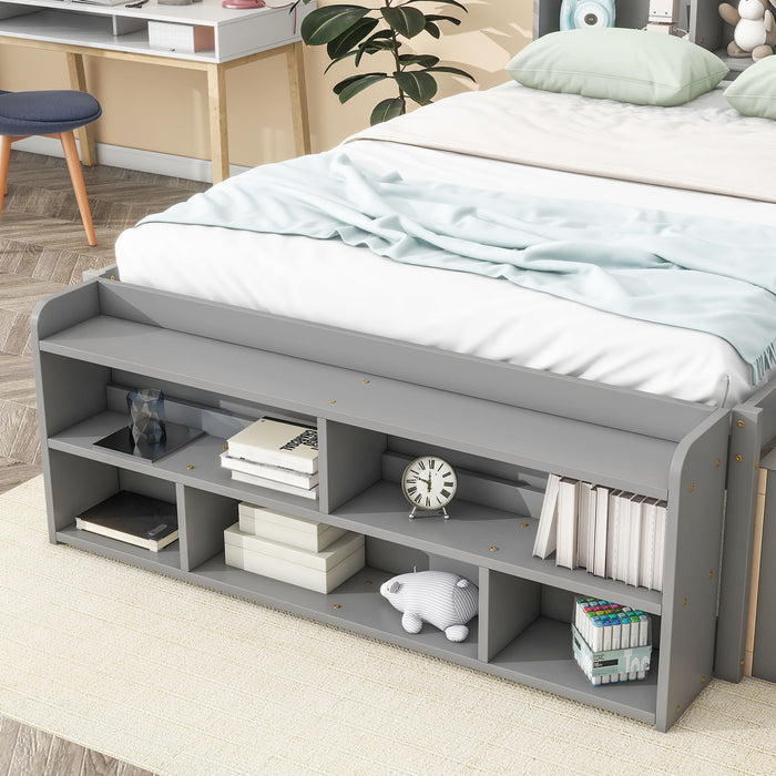 Bed With Bookcase Headboard, Under Bed Storage Drawers And Bed End Storage Case