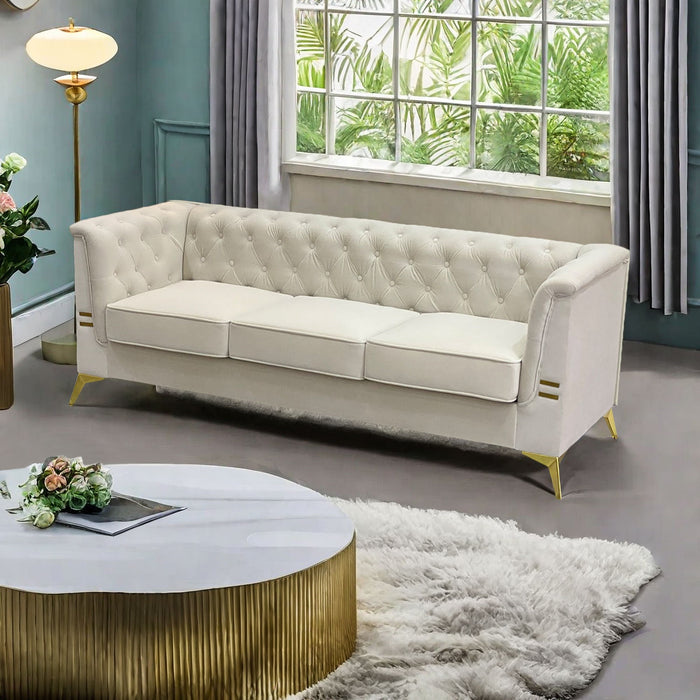 FX-P83-CW (Sofa) Modern Velvet Living Room Chesterfield Design Sofa - Beige